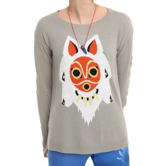 Her Universe Sweaters - Her Universe Princess Mononoke Mask Sweater Lightweight Gray Size Medium